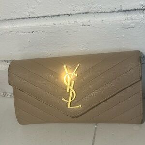 Saint Laurent Monogramme quilted textured-leather wallet Authentic